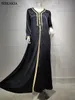 Casual Dresses Siskakia Fashion Muslim Hijab Dress Eid Elegant Women Black Diamond Ribbon Marockan Kaftan Turkiet Arabiska Islamiska kläder 230302