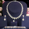 Necklace Earrings Set 4 Pcs Luxury Shiny Yellow Cubic Zircon Stone Water Drop Women Party Wedding Costume Jewelry For Brides Accessories