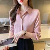 Frauen Blusen Herbst Satin Koreanische Lange Hülse Frauen Hemd Temperament Büro Dame Rosa Button Up Camisas Mujer Damen Tops