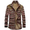 Männer Casual Hemden Herbst Winter Fleece-Shirt Männer Plaid Patchwork Langarm Camisa Masculina Military Blusa