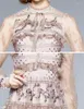 Sıradan Elbiseler Çiçek Nakış Dikiş Dantel Elbise Kadınlar Moda Pist Basamaklı fırfırlar Trims Tatlı Yay Partisi Midi Vestidos