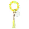 Silicone Bead Bracelet Party Favor Thermal Sublimation MDF Wood Chip Tassel Key Chain Female Pendant Wristband Keychain Wristlet Bangles Holder Wrist Ring BC408