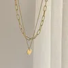 Chains Gold Color Double Layer Heart Necklace Shining Bling Zircon Women Clavicle Chain Elegant Charm Wedding Pendant Jewelry Gift