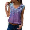 Women's T Shirts Oversized Women Shirt 2023 Summer Vest Beach Tops Casual Streetwear Sleeveless V-Neck Tie Dye Floral Print Tees Plus Size