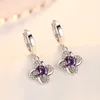 Hoopörhängen S925 Silverörhänge Crystal Lucky Clover Forever Flower for Women Wedding Gift Lady Girl Fashion Jewelry