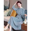 Casual Dresses Long-sleeve Floral Chiffon Dress For Women In Autumn And Winter 2023 Style Pleated Thin Matching Coat Female