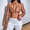 Damenjacken Kurze Lederjacke Frauen Crop Top Langarm umgekehrter abgeschnittener Mantel Frau Herbst Herbst Braun Schwarz Streetwear Kleidung 230302