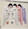 Kvinnors stickor Tees Flower Brodery Stylish Women Sweater Cardigan Korean Elegant Soft Ladies Knitwear Tops Långärm V-Neck Chic Jumpers 230302