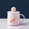 Tasses dessin animé planète tasse avec couvercle et cuillère Ins Style tasse à café créatif en céramique eau lait pour petit déjeuner tasses