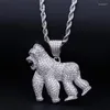 Collares colgantes Animal Iced Out Gorilla Collar con cadena Moda 2 colores Zircon Mens Hip Hop Joyería