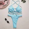 Dames badmode 2023 Draaddraad Doekje Drawtring Lace Split High Taille Sexy Bikini 2-delige set