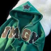 Kadın Hoodies Retro Moda İşlemeli Yıldız Harfleri Büyük Boy Hoodie Kadın Y2K Street Hip-Hop Harajuku Fermuar Top Çift Kazak