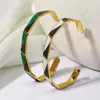 Bangle Greater Trendy Black Green White Emalj Rostfritt stål Manschett Bangles Armband för kvinnor Guldfärg Metallsmycken 2023