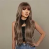 Synthetic Wigs Easihair Brown Ombre Long Wavy Synthetic Wigs with Highlight Natural Wig for Women Daily Cosplay Bangs Heat Resistant 230227