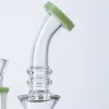 Boquilla Nect corta Bongs de vidrio Cabezal de ducha de 7 pulgadas perc Tuberías de agua 14 mm Junta hembra Vidrio embriagador Aceite Dab Rigs Diseño de pirámide verde púrpura Cachimbas