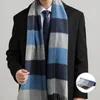 Scarves BISON DENIM Genuine Wool Men Scarf Thicken Warm Winter Windproof High Quality Fashion For Male Striped Lattice