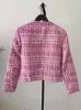 Женские куртки UCXQ Vintage Weave Pink Tweed Coats Женщины зимняя мода Oneck Основательная куртка с длинным рукавом 10AB3092 230301