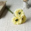 Dekorativa blommor 3 huvud bukett bokstäver mini burr borstade gerbera hem bröllopspografi dekoration simulering blommor falsk