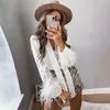 Blusas femininas Ardm elegante decote em V Spliced ​​Feather Slave Long Top Casual Office Ladies White Blusas Mujer de Moda 2023 Fashion Camisetas