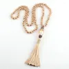 Hangende kettingen mode Boheemse sieraden beige kristallen glas geknoopte handmake verharde kwastje ketting voor vrouwen