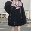 Houzhou japonês kawaii zíper preto jaqueta feminina harajuku outono oversized estilo preppy bonito escola meninas rosa outwear coreano 230301