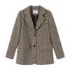 Frauenanzüge Blazer Frauen Hound Tooth Blazer weibliche Langhülle Casual Lady Blazer Formal Anzüge Single Brea