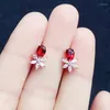 Orecchini a bottone Orecchini a forma di fiore di granato reale naturale Orecchini per gioielli 4 5mm 0,5 ct 2 pezzi Gemstone 925 Sterling Silver Fine X21788