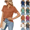 Women's T Shirts Womens V Neck Business Casual Collar Blus Short Sleeve Front Pocket Tunics Office Work Tops