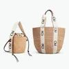 Sommarresor Woody Basket Raffia Straw Beach Bag Dam Herr bästsäljare Designer Plånböcker clutch hink tote handväska lyx Crossbody Shoulder klassiska väskor