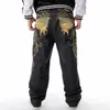 Jeans da uomo Street Dance Gambe larghe Jeans larghi Ricamo moda uomo Pantaloni larghi neri in denim Pantaloni maschili Rap Hip Hop Jeans Plus Size 30-46 230302