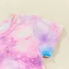 Clothing Sets Infant Girls Summer 2Pcs Outfit Short Sleeve Round Neck Knotted T-shirt Tie Dye Print Ruffle Shorts