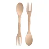 Dinnerware Sets 2 In 1 Wooden Double Head Flatware Spoon And Fork Non-stick Pan Kitchen Utensils