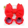 Hair Accessories Children Baby Girls Sunglasses Band Set Solid Color Cartoon Glasses Knot Bow Headband Po Props Gifts