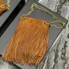Grace Small Chain Bag in Leather and Suede Designer Luxury Chain Strap Cross Body Doubled Shoulder Magnetic Closure Handbag Embellshed Meta Tassel Purse