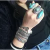 Wedding Rings Vintage Bohemian Horseeye Turquoise Stone Long Finger Ring For Women Retro Exaggerated Thick Ethnic Style Jewelry