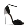 black designer shoes ankle wrap fashion sandals super high silver stiletto heel chic Wine glass heels women party350K