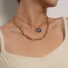 Pendentif Colliers De Mode D'été En Alliage Pour Les Femmes Multicouche Bleu Rond Chaton Collier Bijoux Accessoires