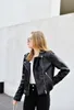 Kurtki damskie ZVRI Spring Black Fauxleather Jacket Casual zamek błyskawiczny i pasek Jacke 230302