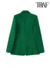 Women's Suits Blazers TRAF Women Fashion Double Breasted Buttoned Green Blazer Coat Vintage Long Sleeve Welt Pockets Female Outerwear Chic Vestes 230302