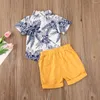 衣類セット1-5Y夏の幼児の男の子の男の子服花の半袖シャツトップソリッドショーツ2PCS衣装