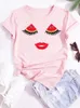 T-shirt da donna T-shirt estiva Ciglia faccia anguria Stampa Top Camicia moda donna Manica corta O-Collo Tee Lady Maglietta divertente frutta