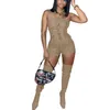 Women Designer Jumpsuits Elegant Black Spring Summer Rompers New Fashion Sexy Hollow Out Bandage Crop Top Bodysuit