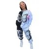 Dames tweedelige broek Plus size dames kleding 2 -delige set S5XL volledige mouw hoodie zweetpak afdrukken katoen tracksuit groothandel druppel 230301