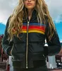 디자이너 재킷 여성 2023 여성 겨울 얇은 후드가있는 재킷면 스트라이프 무지개 인쇄 파카 플러스 크기 코트