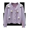 Damesbreien T-stukken Bloem borduurwerk Stijlvolle vrouwen Sweater Cardigan Koreaanse elegante zachte dames gebreide kleding Tops lange mouw v-neck chic jumpers 230302