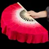Chinese Short Belly Dance Fan 30cm Bamboo 10cm Half Circle Silk Veil Pairs Yangko Dance Folding Hand Fans Adults Show Props
