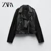 Kurtki damskie ZVRI Spring Black Fauxleather Jacket Casual zamek błyskawiczny i pasek Jacke 230302