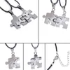 Pendant Necklaces 2PCS Necklace Titanium Steel Couple Women Men Love You Half Heart Puzzle Crystal Choker Fashion Anniversary Accessories