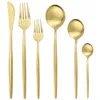 Servis uppsättningar 36st Gold Matte Flatware Cotarly Rostfritt stål efterrätt gaffel Silver Silverkök Bordvånare 230302