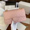 Designer-Pink Classic Double Cowhide Flap Rectangle Bags Green Caviar Calfskin Genuine Leather Gold Metal Hardware Turn Lock Quilted Crossbody Shoulder Handbags